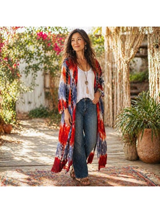 Coin 1804 Jackets & Blazers - Boho Duster Womens L Open-Front Cardigan Long Sleeve Festival Hippie Granola